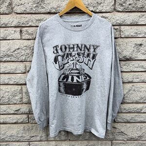 Gray Johnny Cash Graphic Long Sleeve Shirt